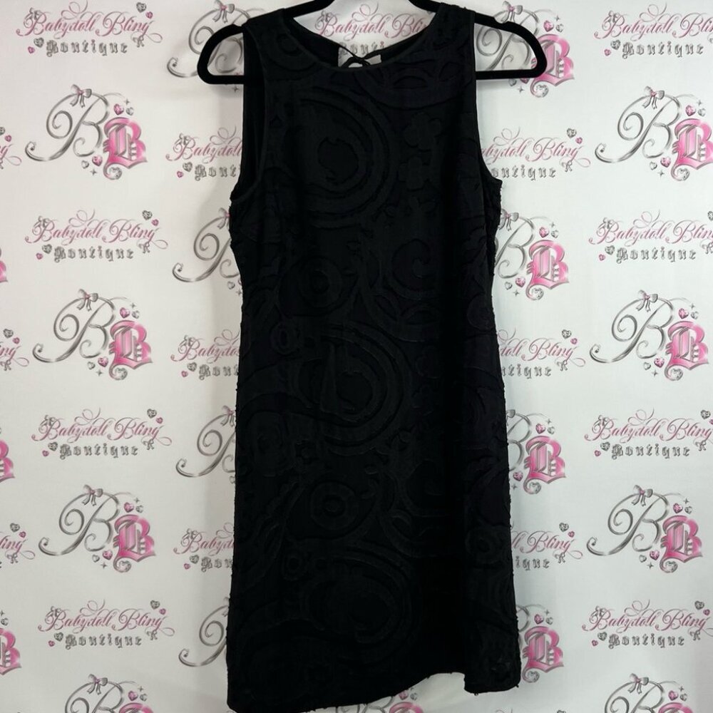 LOFT dress floral swirl print tie up ribbon ties Black Textured Mini Dress